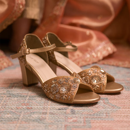 Bridal Shoes Rose Gold Low Block Heel Sandals Low Heel Wedding