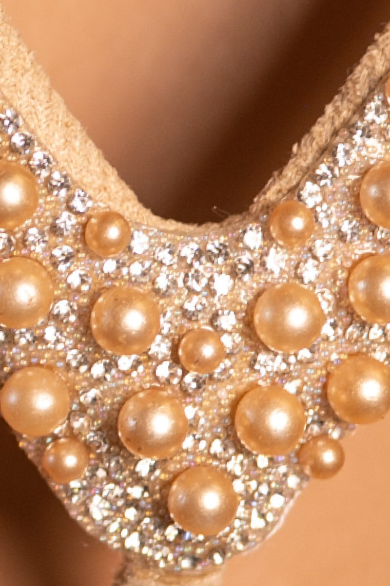 rhinestone and pearl detailing